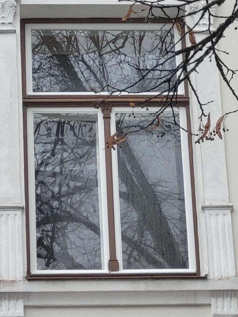 Aken pruuni detailiga restaureeritud